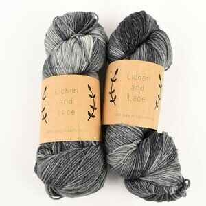 Lichen and Lace Hand-Dyed 80/20 Sock Yarn 2 Skeins SW Merino Nylon Soot Gray